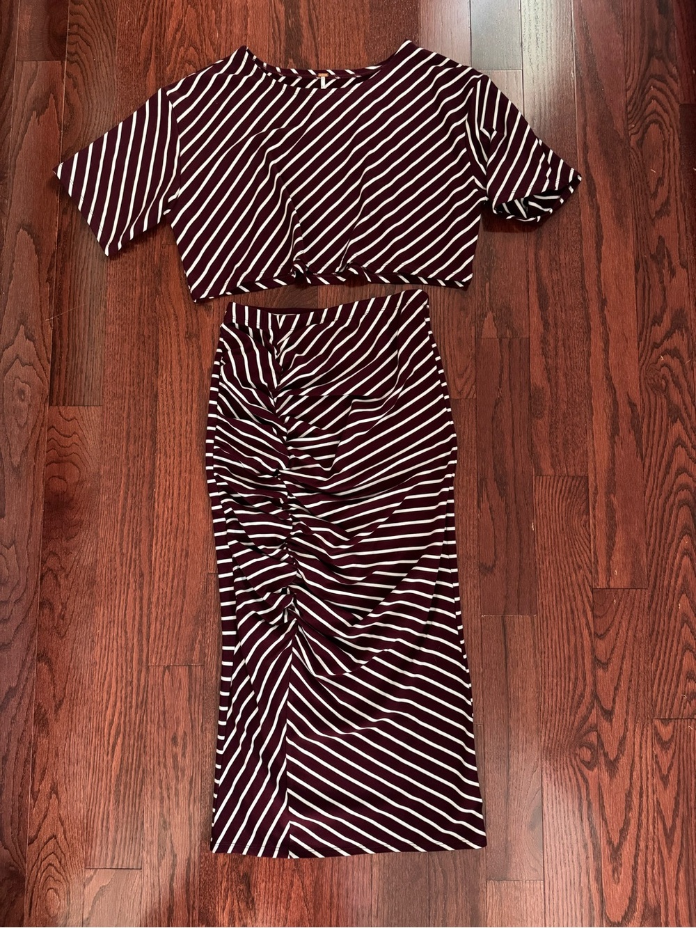 Free People Burgundy and White Striped Midi Two-Piece Set